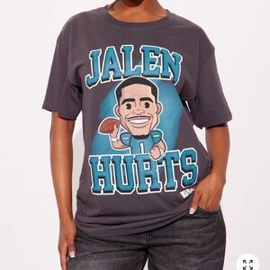 Fashion Nova Charcoal Jalen Hurts Graphic Tee with Teal and White Print